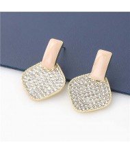 Rhombus Shape Rhinestone Inlaid Korea Fashion Women Stud Wholesale Earrings - Pink
