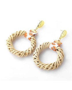 Weaving Straw Vintage Style U.S. Women Wholesale Hoop Earrings - White