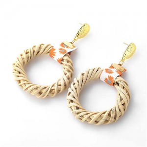 Weaving Straw Vintage Style U.S. Women Wholesale Hoop Earrings - White