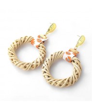 Weaving Straw Vintage Style U.S. Women Wholesale Hoop Earrings - White