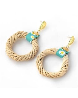 Weaving Straw Vintage Style U.S. Women Wholesale Hoop Earrings - Green