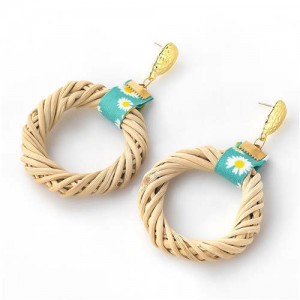 Weaving Straw Vintage Style U.S. Women Wholesale Hoop Earrings - Green