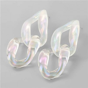 Transparent Luminous Chains Unique Design Wholesale Jewelry Women Resin Earrings - Two Circles