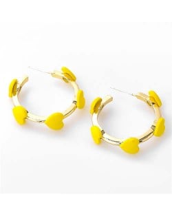 French Fashion Wholesale Jewelry Mini Hearts Embellished Alloy Women Hoop Earrings - Yellow