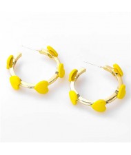 French Fashion Wholesale Jewelry Mini Hearts Embellished Alloy Women Hoop Earrings - Yellow