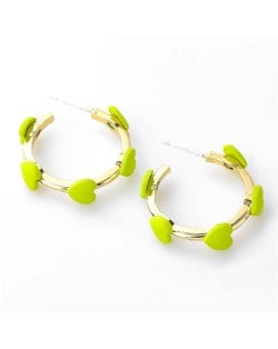 French Fashion Wholesale Jewelry Mini Hearts Embellished Alloy Women Hoop Earrings - Green