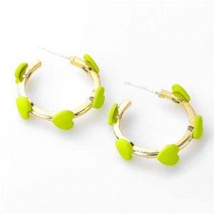 French Fashion Wholesale Jewelry Mini Hearts Embellished Alloy Women Hoop Earrings - Green