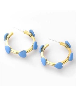 French Fashion Wholesale Jewelry Mini Hearts Embellished Alloy Women Hoop Earrings - Blue