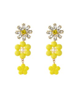 Yellow Rhinestone Flower Design U.S. Wholesale Fashion Jewelry Women Resin Dangle Earrings