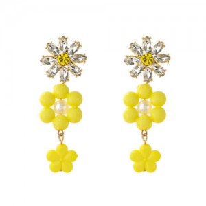 Yellow Rhinestone Flower Design U.S. Wholesale Fashion Jewelry Women Resin Dangle Earrings