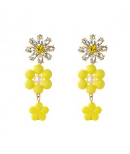 Yellow Rhinestone Flower Design U.S. Wholesale Fashion Jewelry Women Resin Dangle Earrings