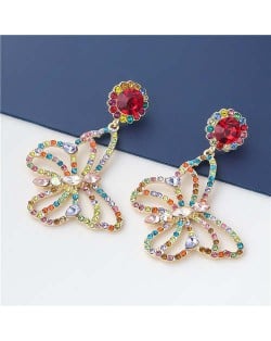 Wholesale Jewelry Gorgeous Hollow-out Colorful Rhinestone Butterfly Women Earrings - Red