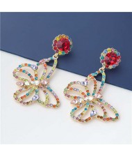 Wholesale Jewelry Gorgeous Hollow-out Colorful Rhinestone Butterfly Women Earrings - Red