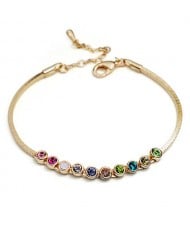 Multicolored Austrian Crystal Inlaid Rose Gold Bracelet