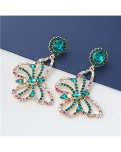 Wholesale Jewelry Gorgeous Hollow-out Colorful Rhinestone Butterfly Women Earrings - Green