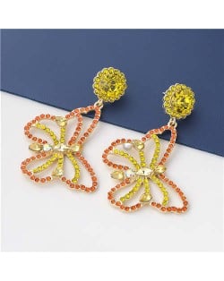 Wholesale Jewelry Gorgeous Hollow-out Colorful Rhinestone Butterfly Women Earrings - Yellow