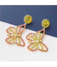 Wholesale Jewelry Gorgeous Hollow-out Colorful Rhinestone Butterfly Women Earrings - Yellow