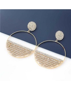 Glistening Rhinestone Semicircle Embellished Wholesale Jewelry U.S. Fashion Women Hoop Earrings - Golden