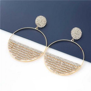 Glistening Rhinestone Semicircle Embellished Wholesale Jewelry U.S. Fashion Women Hoop Earrings - Golden