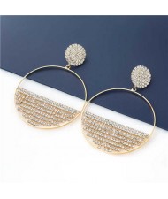 Glistening Rhinestone Semicircle Embellished Wholesale Jewelry U.S. Fashion Women Hoop Earrings - Golden