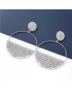 Glistening Rhinestone Semicircle Embellished Wholesale Jewelry U.S. Fashion Women Hoop Earrings - Silver