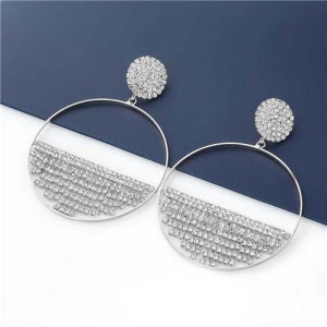 Glistening Rhinestone Semicircle Embellished Wholesale Jewelry U.S. Fashion Women Hoop Earrings - Silver