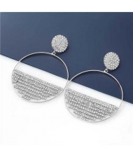 Glistening Rhinestone Semicircle Embellished Wholesale Jewelry U.S. Fashion Women Hoop Earrings - Silver