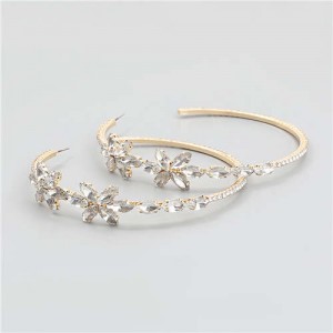 Rhinestone Flowers Design Wholesale Jewelry Korean Fashion Women Hoop Earrings - White