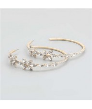 Rhinestone Flowers Design Wholesale Jewelry Korean Fashion Women Hoop Earrings - White