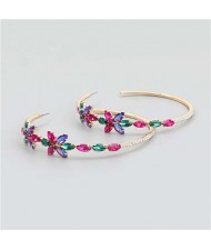 Rhinestone Flowers Design Wholesale Jewelry Korean Fashion Women Hoop Earrings - Multicolor