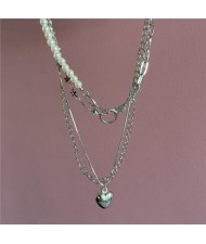 Love Alphabets Stars and Heart Pendant Combo Design Multi-layer Chain Women Wholesale Costume Necklace - Silver