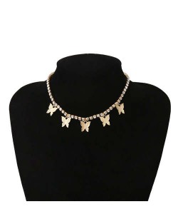Wholesale Jewelry Butterfly Tassel Rhinestone Inlaid Design Korean Fashion Women Temperament Necklace - Golden