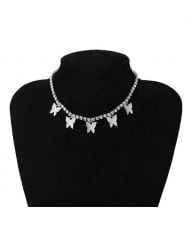 Wholesale Jewelry Butterfly Tassel Rhinestone Inlaid Design Korean Fashion Women Temperament Necklace - Silver