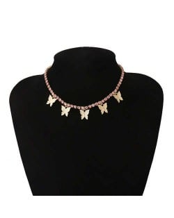 Wholesale Jewelry Butterfly Tassel Rhinestone Inlaid Design Korean Fashion Women Temperament Necklace - Golden Pink