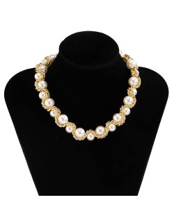 Luxurious Baroque Style Chain Winding Design Artificial Pearl Wholesale Fashion Necklace