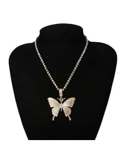 Shining Rhinestone Butterfly Pendant Chain Fashion Women Wholesale Statement Necklace - Golden