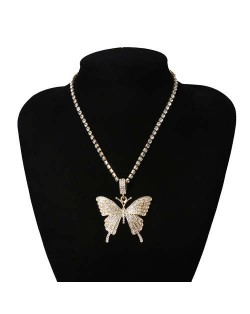 Shining Rhinestone Butterfly Pendant Chain Fashion Women Wholesale Statement Necklace - Golden