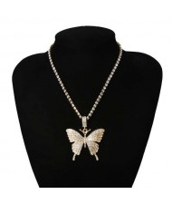 Shining Rhinestone Butterfly Pendant Chain Fashion Women Wholesale Statement Necklace - Golden