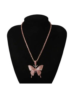 Shining Rhinestone Butterfly Pendant Chain Fashion Women Wholesale Statement Necklace - Pink