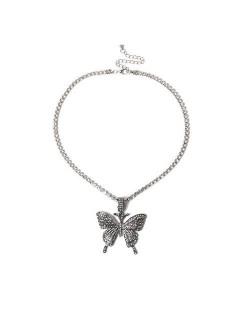 Shining Rhinestone Butterfly Pendant Chain Fashion Women Wholesale Statement Necklace - Black