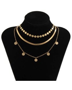 U.S. Fashion Wholesale Jewelry Simple Design Round Iron Sheets Pendant Women Necklace - Golden