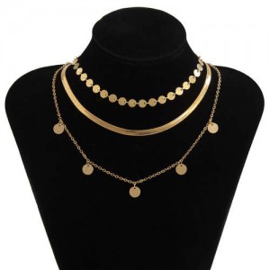 U.S. Fashion Wholesale Jewelry Simple Design Round Iron Sheets Pendant Women Necklace - Golden