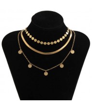 U.S. Fashion Wholesale Jewelry Simple Design Round Iron Sheets Pendant Women Necklace - Golden