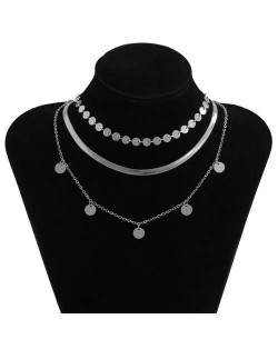 U.S. Fashion Wholesale Jewelry Simple Design Round Iron Sheets Pendant Women Necklace - Silver
