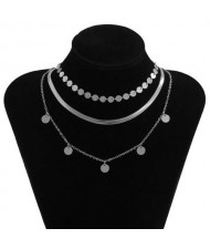 U.S. Fashion Wholesale Jewelry Simple Design Round Iron Sheets Pendant Women Necklace - Silver