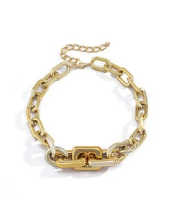 Wholesale Jewelry Punk Style Thick Alloy Chain Women Hip-hop Fashion Necklace - Golden