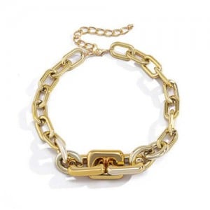 Wholesale Jewelry Punk Style Thick Alloy Chain Women Hip-hop Fashion Necklace - Golden
