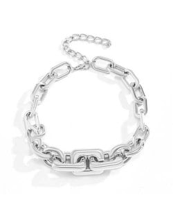 Wholesale Jewelry Punk Style Thick Alloy Chain Women Hip-hop Fashion Necklace - Silver