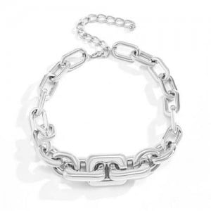 Wholesale Jewelry Punk Style Thick Alloy Chain Women Hip-hop Fashion Necklace - Silver