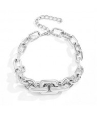 Wholesale Jewelry Punk Style Thick Alloy Chain Women Hip-hop Fashion Necklace - Silver